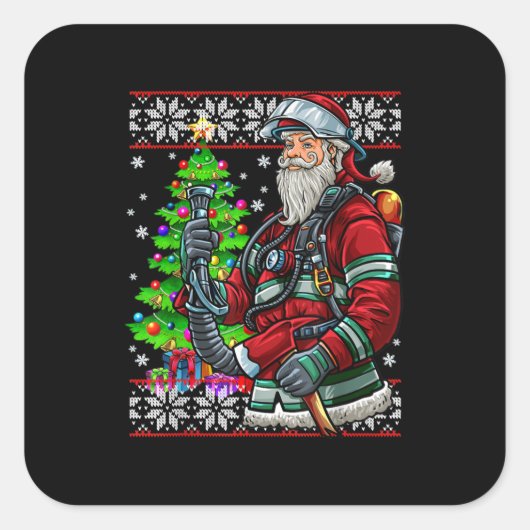 Brandweerman Santa Claus Fireman Costume Ugly Vierkante Sticker (Voorkant)
