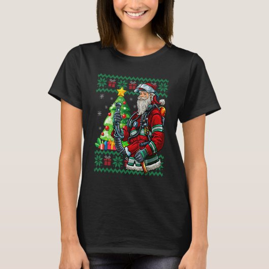 Brandweerman Santa Claus Fireman Ugly Kerstmis Swe T-shirt (Voorkant)