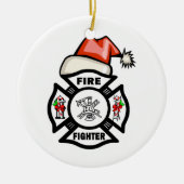 Brandweerman Santa Claus Keramisch Ornament (Voorkant)