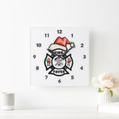 Brandweerman Santa Claus Vierkante Klok (Huis)