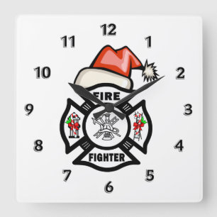 Brandweerman Santa Claus Vierkante Klok