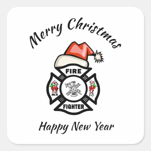 Brandweerman Santa Fire Dept Vakantie Vierkante Sticker (Voorkant)