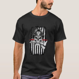 Brandweerman Schedel Dunne Rode Lijn T-Shirt