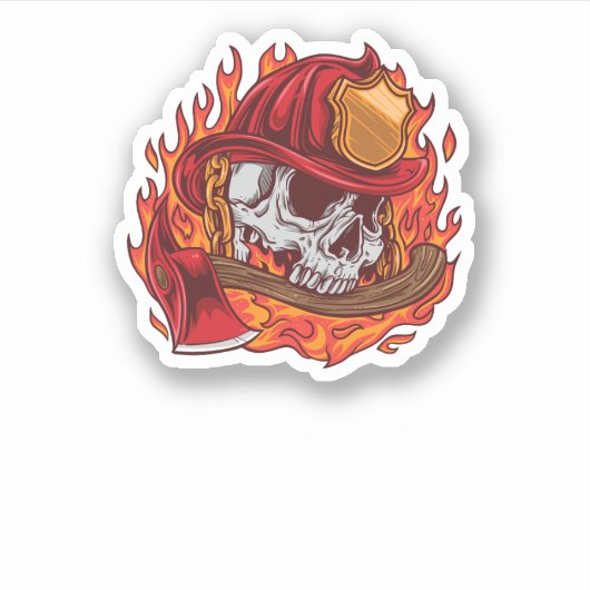 Brandweerman schedel en vlammen sticker (Voorkant)