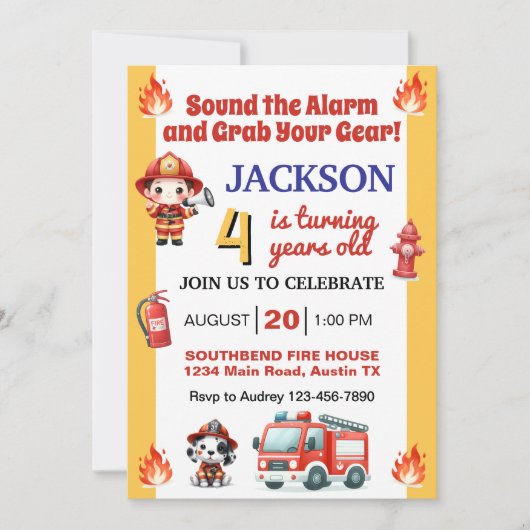 Brandweerman slaat alarm op elk verjaardagsfeestje kaart (Voorkant)