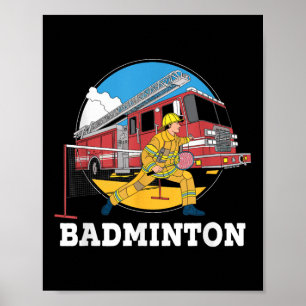 Brandweerman speelt badminton brandweer brandweerm poster
