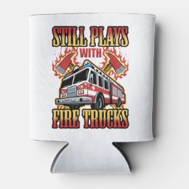 Brandweerman speelt nog steeds met brandweerwagens blikjeskoeler