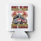 Brandweerman speelt nog steeds met brandweerwagens blikjeskoeler (Achterkant)