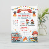 Brandweerman Splash Boys Zomer Verjaardag Pool Par Kaart (Staand voorkant)