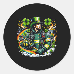 Brandweerman St Patricks Day Mannen Brandweerman F Ronde Sticker