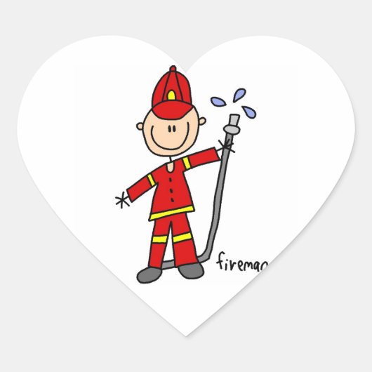 Brandweerman Stickfiguur Hart Sticker (Voorkant)