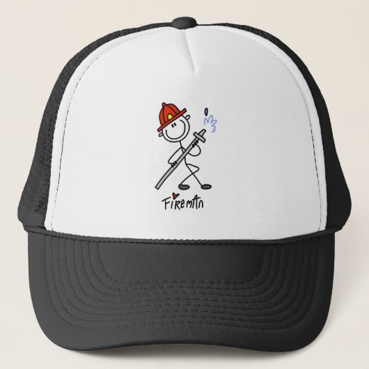 Brandweerman stickfiguur trucker pet (Voorkant)