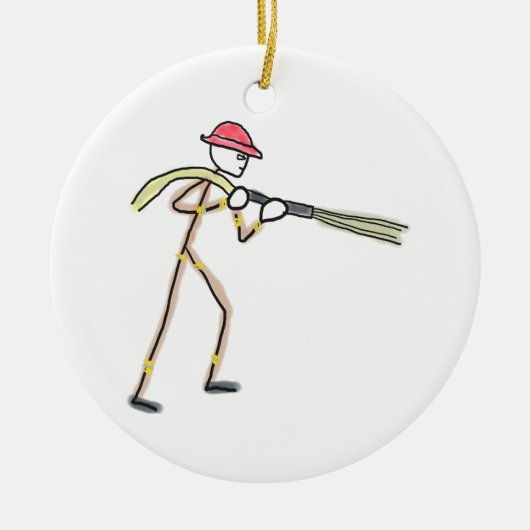 Brandweerman Stickman Keramisch Ornament (Voorkant)