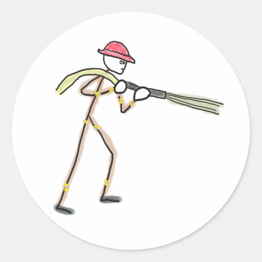 Brandweerman Stickman Ronde Sticker (Voorkant)