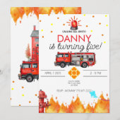 Brandweerman Thema Verjaardagsuitnodigingskaart Kaart (Voorkant / Achterkant)