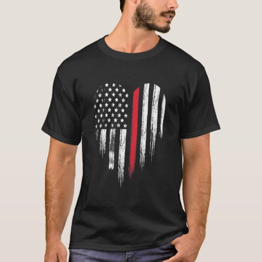Brandweerman Thin Red Line American Flag Heart T-shirt (Voorkant)