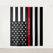 Brandweerman Thin Red Line Amerikaanse Vlag Monogr Wandkleed (Voorkant)