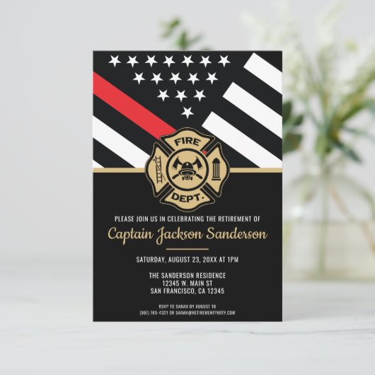 Brandweerman Thin Red Line Fireman Retirement Part Kaart (Staand voorkant)