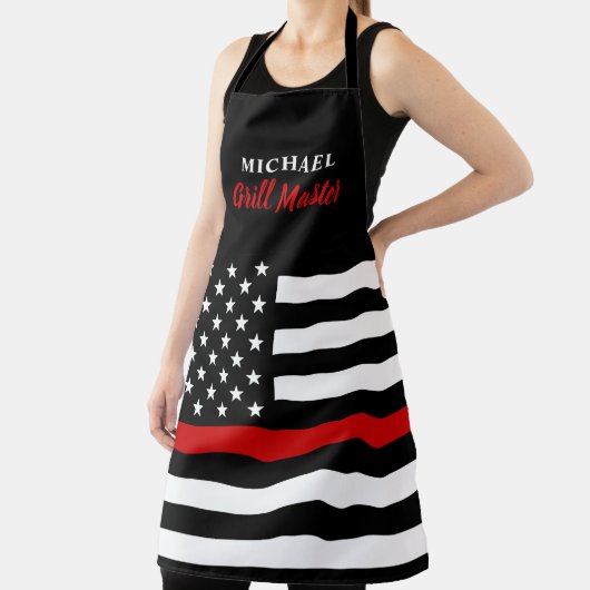 Brandweerman Thin Red Line Grill Master USA Vlag Schort (Insitu)