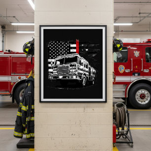 Brandweerman Thin Red Line Grunge Vlag Poster