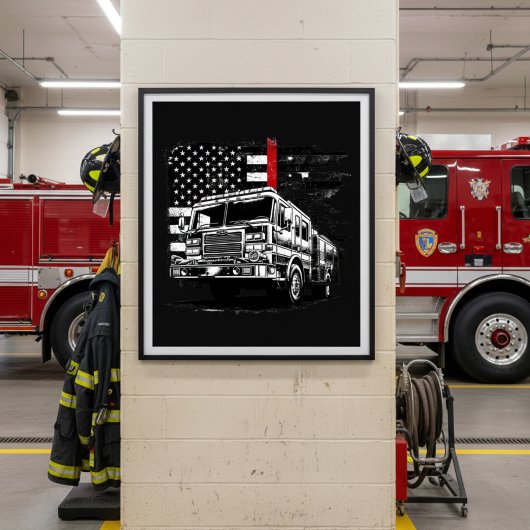 Brandweerman Thin Red Line Grunge Vlag Poster