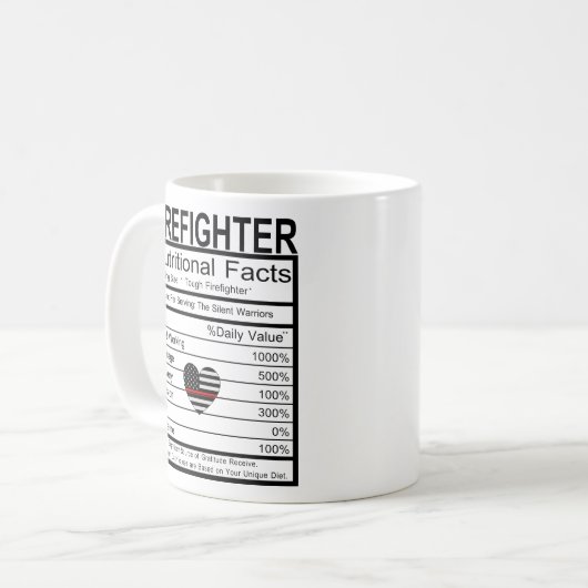 Brandweerman Thin Red Line Heart Nutrition Label Koffiemok (Voorkant links)