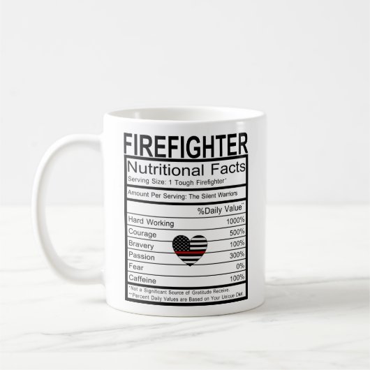 Brandweerman Thin Red Line Heart Nutrition Label Koffiemok (Links)