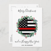 Brandweerman Thin Red Line Moderne Kerstmis Wreate Feestdagenkaart (Voorkant / Achterkant)