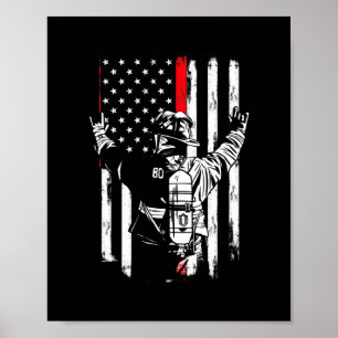 Brandweerman Thin Red Line VS Amerikaanse vlag Poster