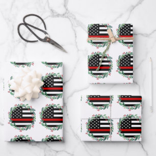 Brandweerman Thin Red Line Wreatry kerst Inpakpapier Vel