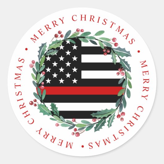 Brandweerman Thin Red Line Wreatry kerst Ronde Sticker (Voorkant)