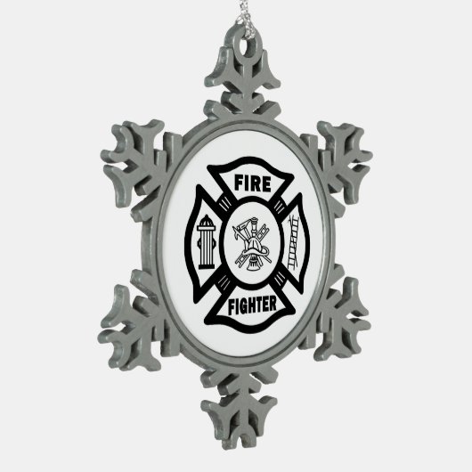 brandweerman tin sneeuwvlok ornament (Links)