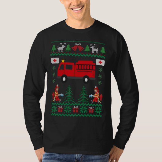 Brandweerman Ugly KerstSweater T-shirt (Voorkant)