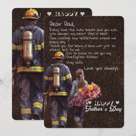 Brandweerman vader-Vaderdag-vader dochter Kaart (Voorkant / Achterkant)
