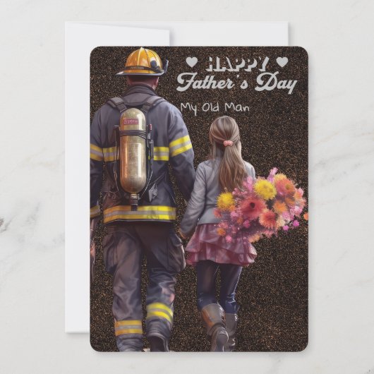 Brandweerman vader-Vaderdag-vader dochter Kaart (Achterkant)