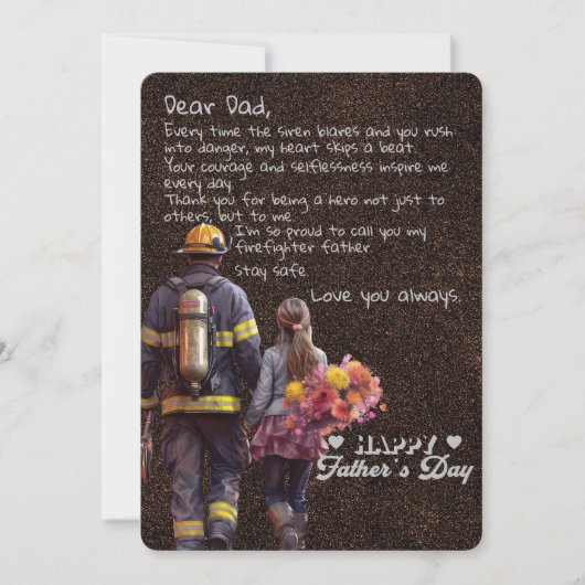 Brandweerman vader-Vaderdag-vader dochter Kaart (Voorkant)