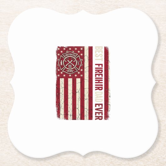 Brandweerman Vader Verticale Vlag Vintage Kartonnen Onderzetters (Voorkant)