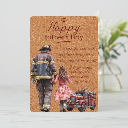 Brandweerman Vaderdag-kort gedicht van Daughter Kaart (Staand voorkant)