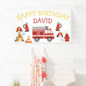 Brandweerman van Birthday Party Fire Truck Spandoek (Insitu)