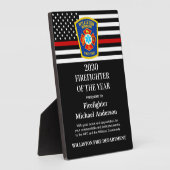 Brandweerman van het jaar uitspraak in rode lijn fotoplaat (Zijkant)