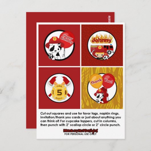 BRANDWEERMAN Verjaardag Cupcake Topper Labels FF01 Briefkaart (Voorkant / Achterkant)