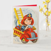 Brandweerman Verjaardag Kaart jaren 1940 (Gele Bloem)