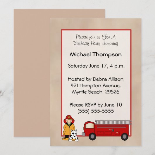 Brandweerman Verjaardag Uitnodiging (Voorkant / Achterkant)
