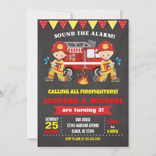 Brandweerman Verjaardag Uitnodiging Gezamenlijk sc (Voorkant)