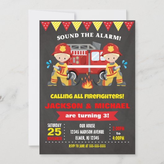 Brandweerman Verjaardag Uitnodiging Gezamenlijk sc (Voorkant)