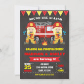 Brandweerman Verjaardag Uitnodiging Joint Girls Tw (Voorkant)