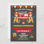 Brandweerman Verjaardag Uitnodiging Joint Girls Tw (Voorkant)