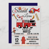 Brandweerman verjaardagsfeest uitnodiging sjabloon (Voorkant / Achterkant)