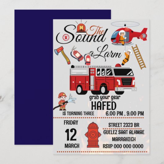 Brandweerman verjaardagsfeest uitnodiging sjabloon (Voorkant / Achterkant)
