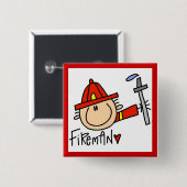 Brandweerman Vierkante Button 5,1 Cm (Voorkant /achterkant)
